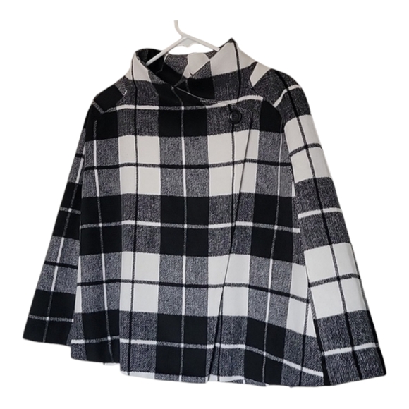 Lisa Rinna Collection Jackets & Blazers - Lisa Rinna Collection Plaid Black White Checked Cape Jacket Size 10